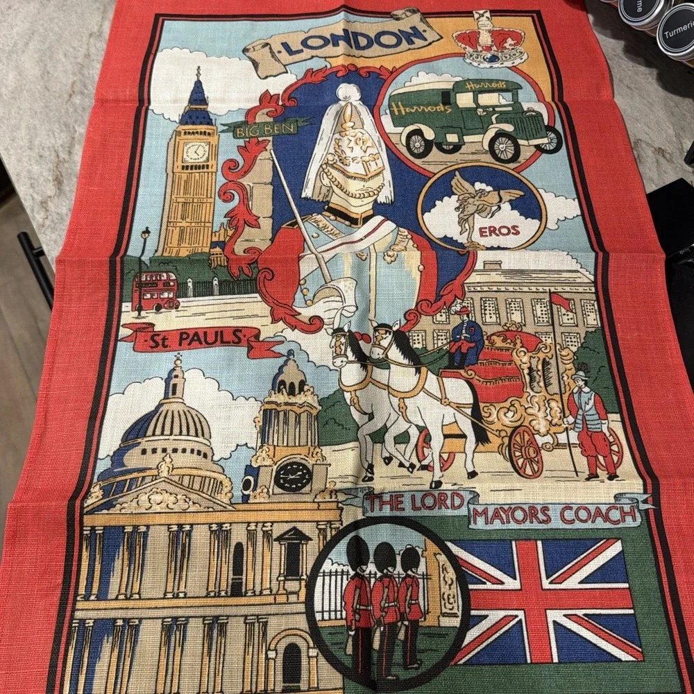 Harrods Knightsbridge London Big‎ Ben Souvenir Crisp Irish Linen Towel NWOT 29
